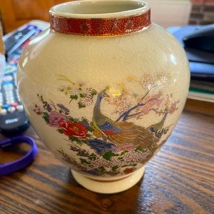 Vintage Satsuma Peacock Vase